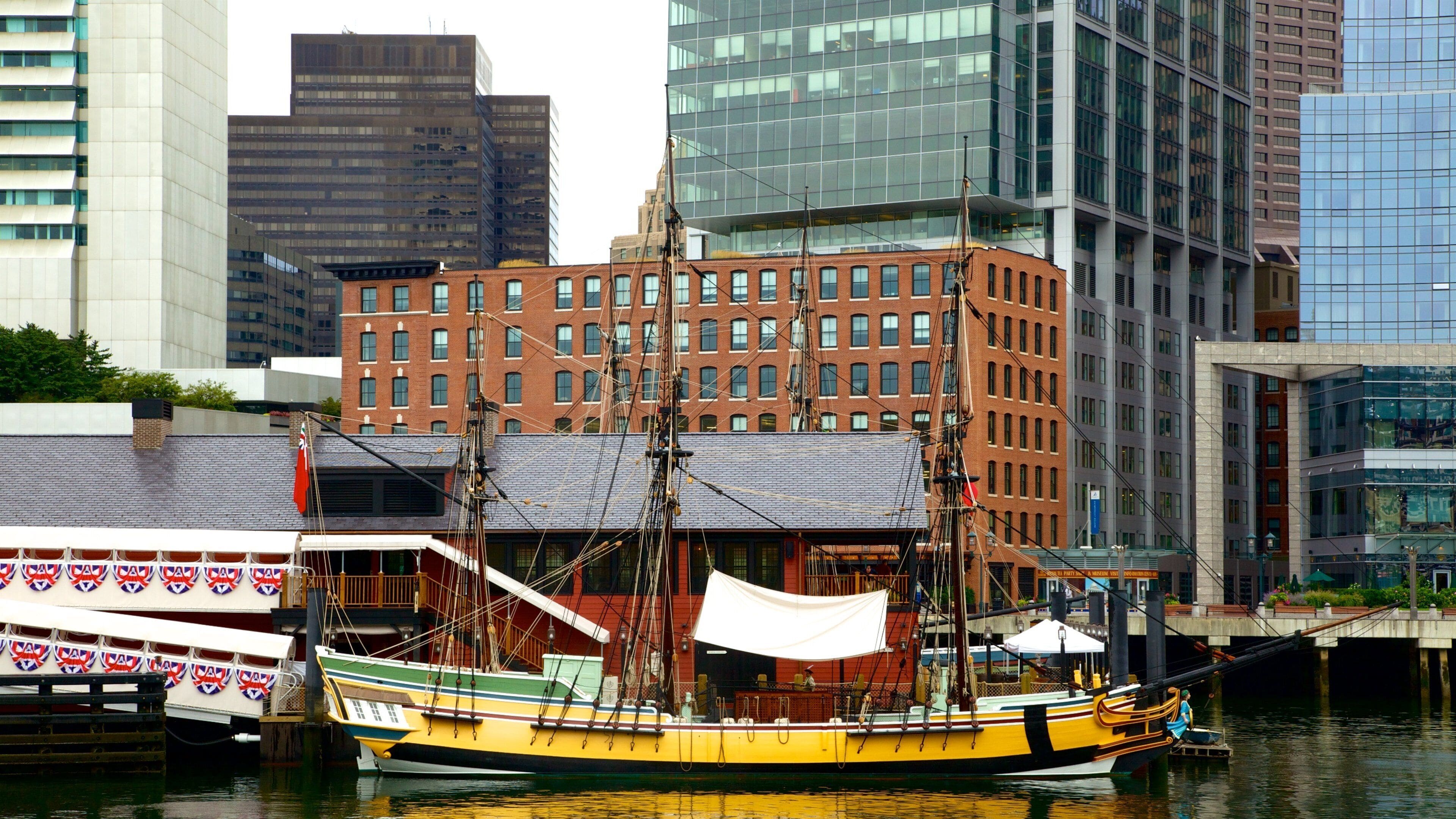 Boston Tea Party Ship which includes boating and a bay or harbour