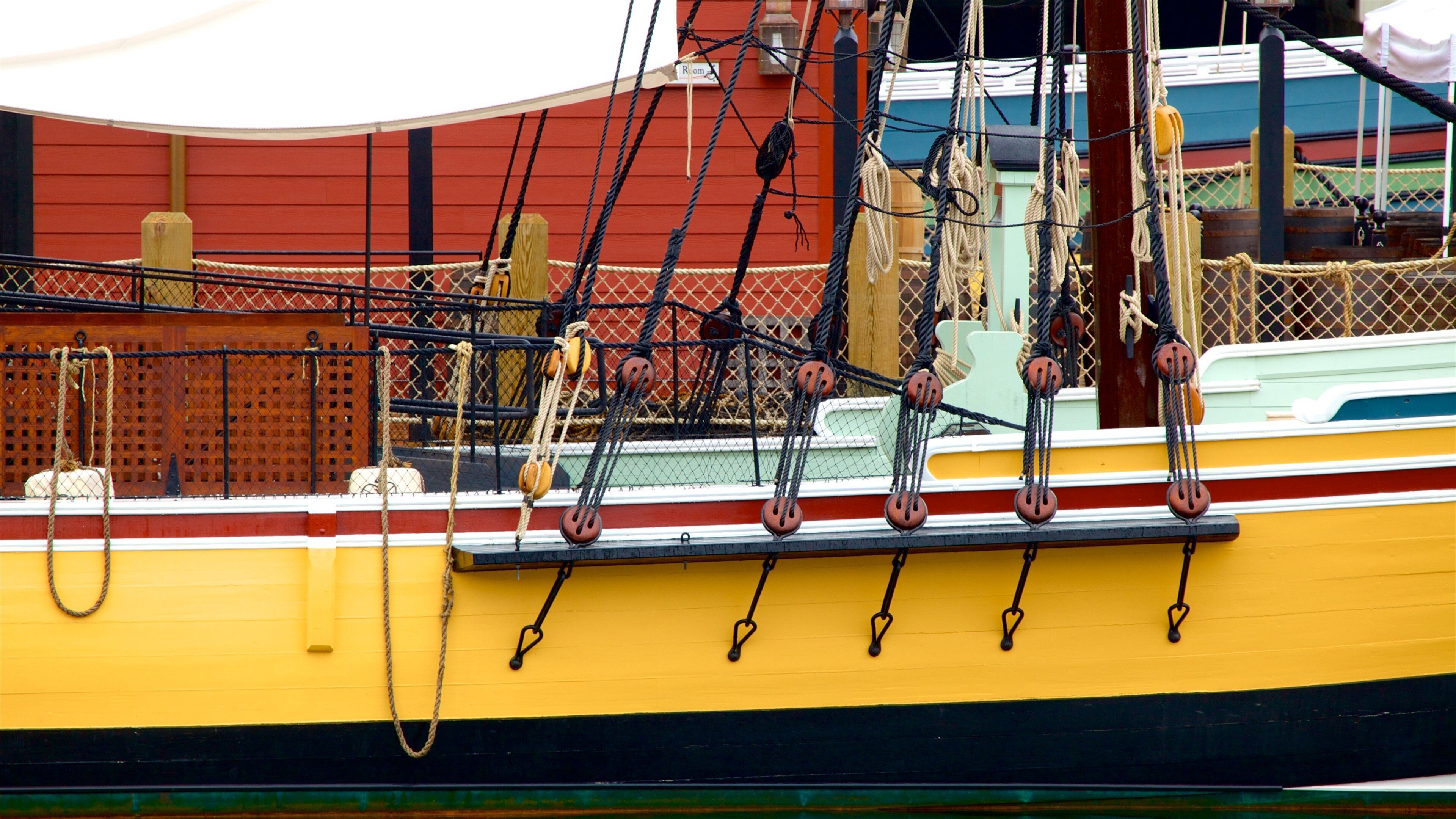 Boston Tea Party Ship showing boating and a bay or harbour