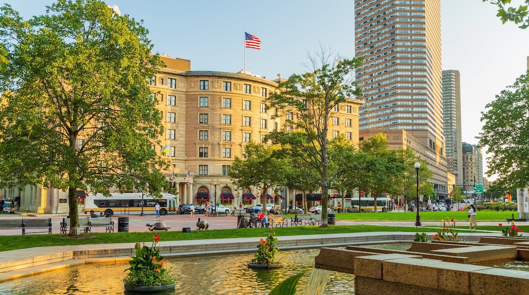 Copley Square which includes a fountain and heritage elements
