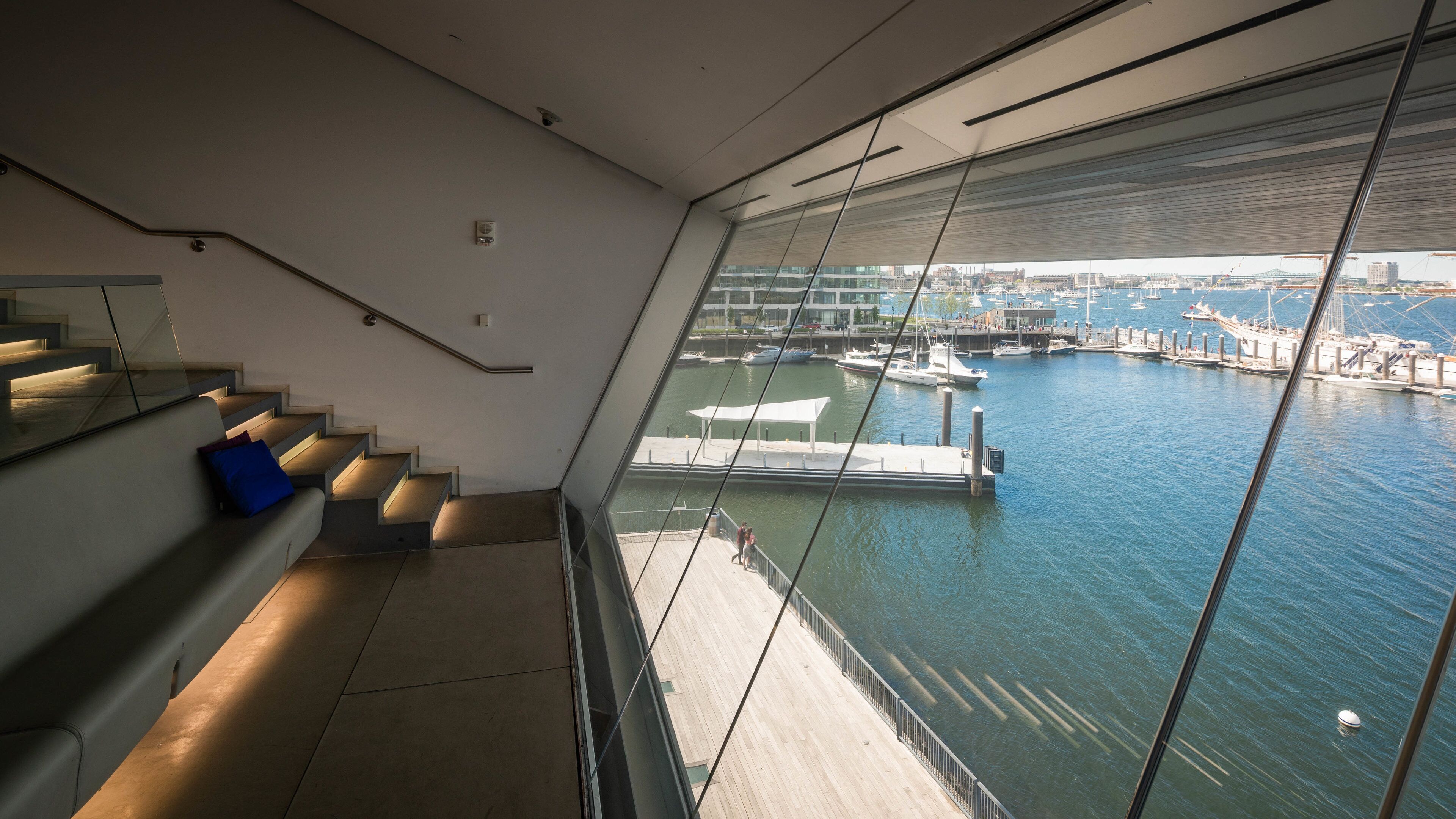 Institute of Contemporary Art which includes a bay or harbor and interior views