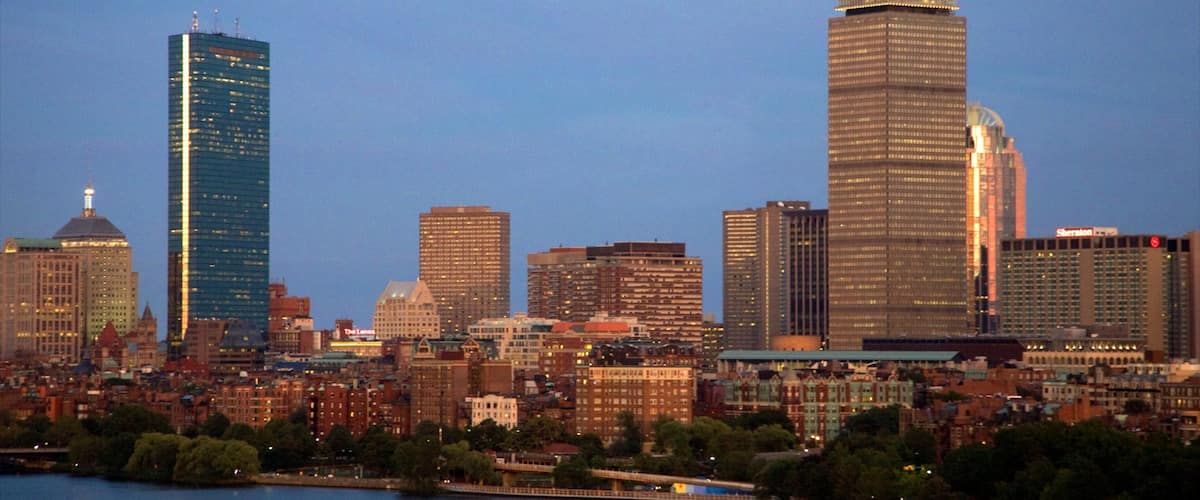 Prudential Tower which includes a city, central business district and a skyscraper
