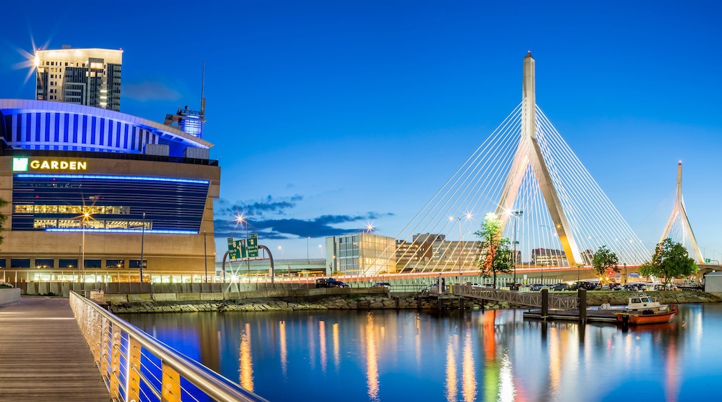 Boston in Massachusetts, USA by the TD Garden and Zakim Bridge.