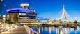 Boston in Massachusetts, USA by the TD Garden and Zakim Bridge.