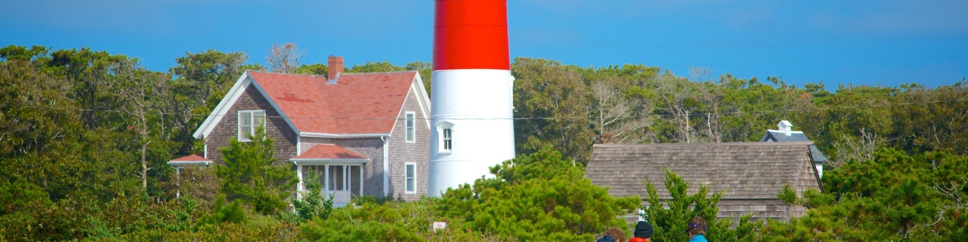 Nauset Light Beach showing a lighthouse as well as a small group of people