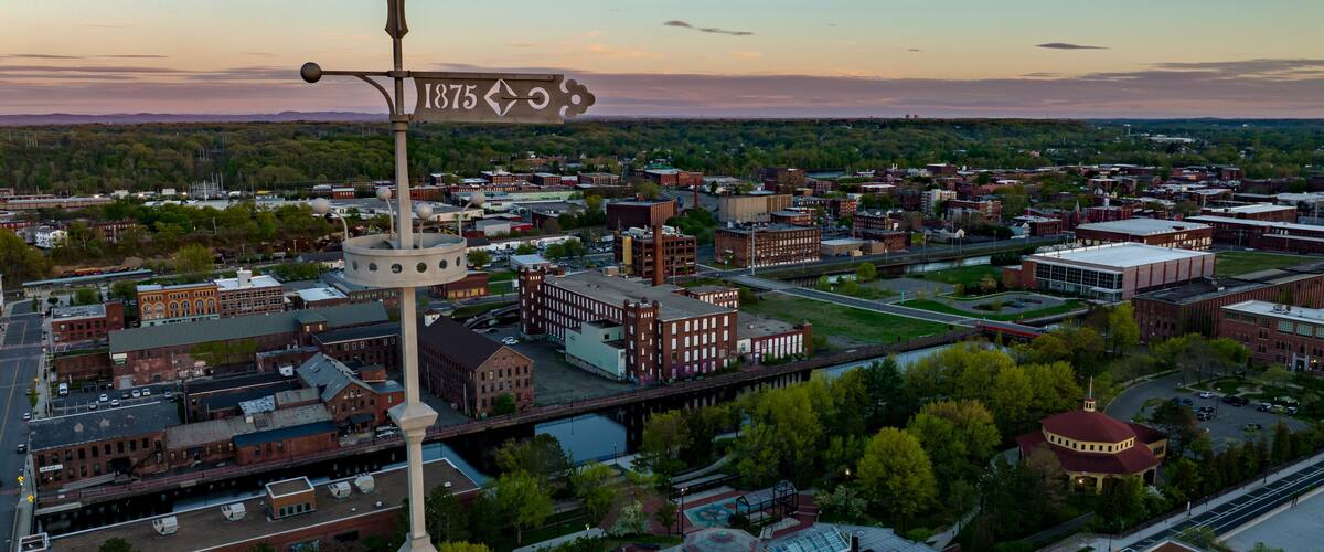 Holyoke Massachusetts - Top of Holyoke City Hall during Sunset