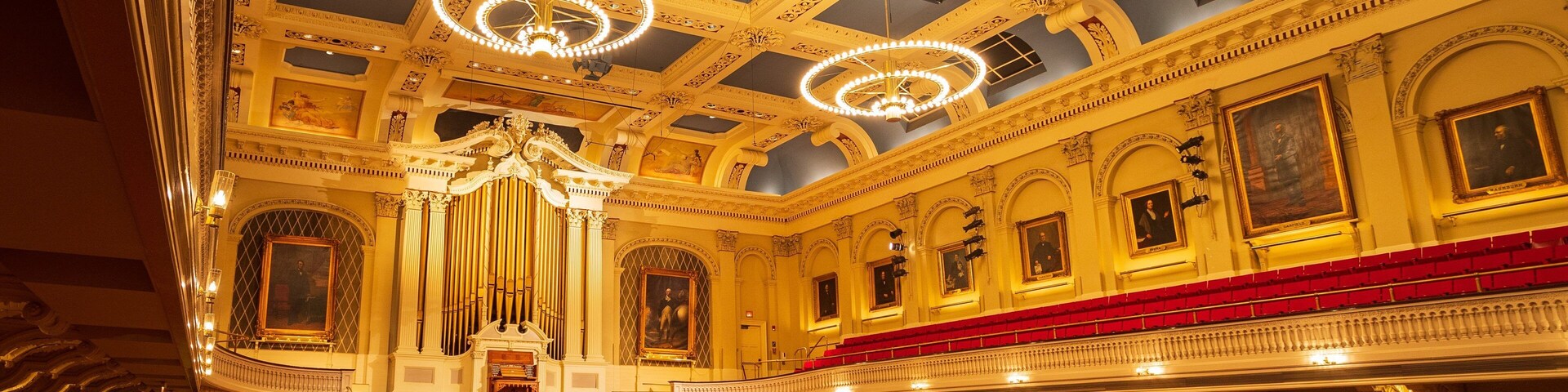Mechanics Hall showing heritage elements, interior views and theater scenes