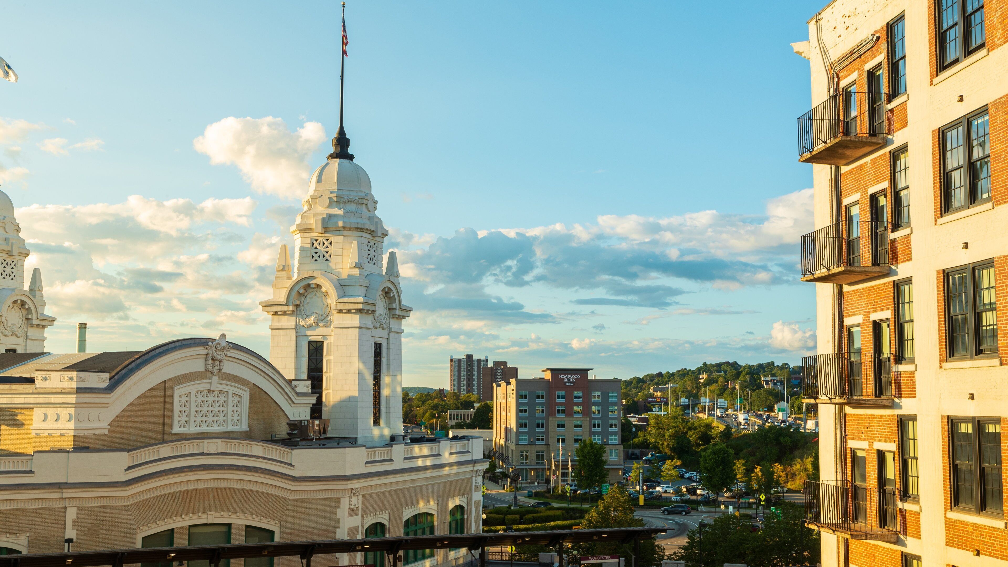 Union Station featuring a city, heritage architecture and a sunset