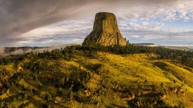 Dramatic panorama sunrise at Devils Tower National Monument - Wyoming