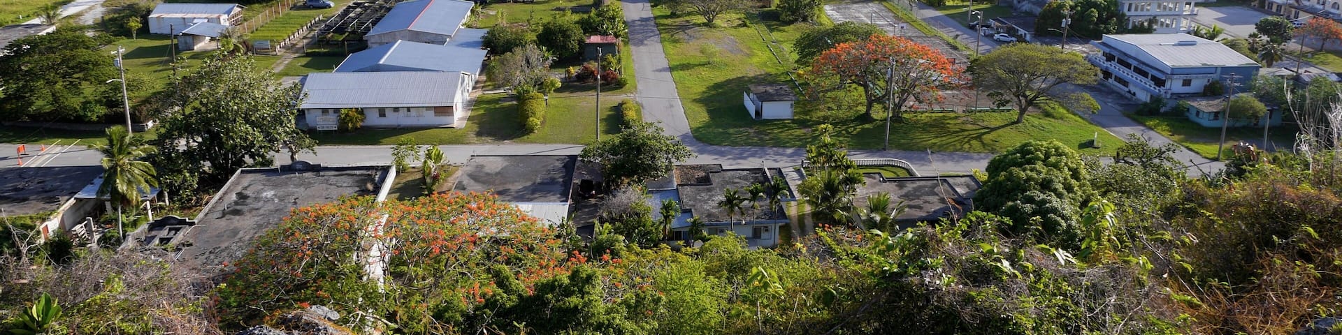Songsong Village, Rota The village of Songsong, Rota viewed from the Rota Overlook. At the far end of the village is the Wedding Cake Mountain.