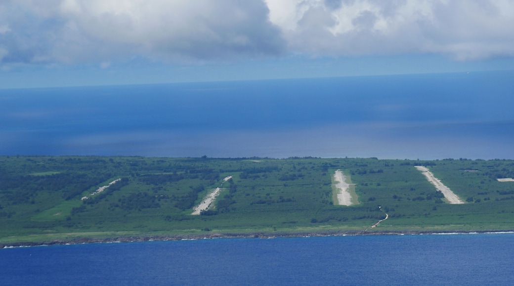 Aerial shot of the four abandoned runways at the North Field on Tinian.