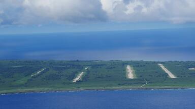 Aerial shot of the four abandoned runways at the North Field on Tinian.