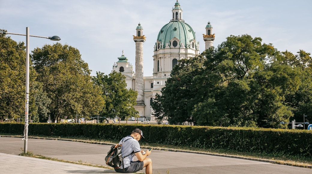 Karlsplatz which includes heritage architecture as well as an individual male