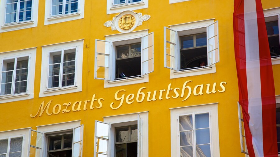 Mozart\'s Birthplace featuring signage