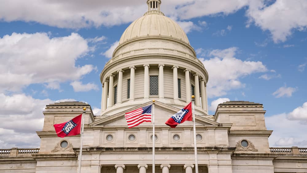 Flags Fly at the Arkansas Capitol Building in Little Rock, Arkansas