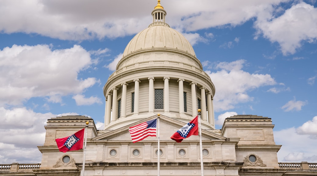 Flags Fly at the Arkansas Capitol Building in Little Rock, Arkansas