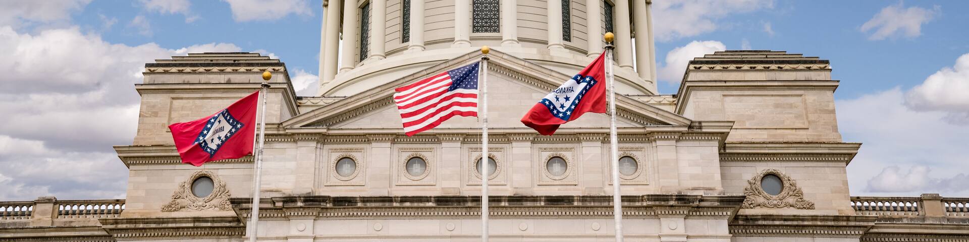 Flags Fly at the Arkansas Capitol Building in Little Rock, Arkansas