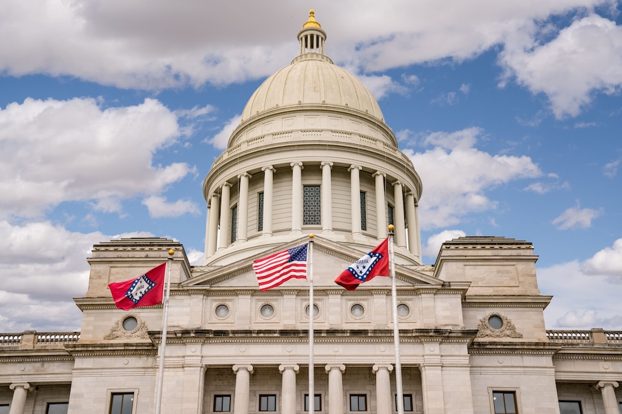 Flags Fly at the Arkansas Capitol Building in Little Rock, Arkansas