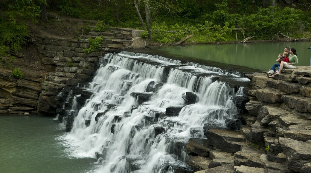 Devil\'s Den State Park which includes a waterfall and a lake or waterhole as well as a couple