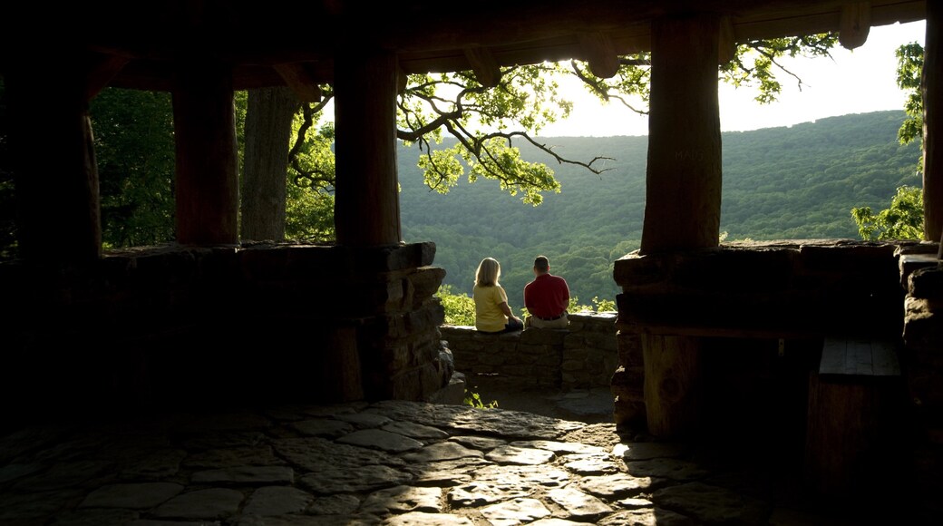 Devil\'s Den State Park showing tranquil scenes and a sunset as well as a couple