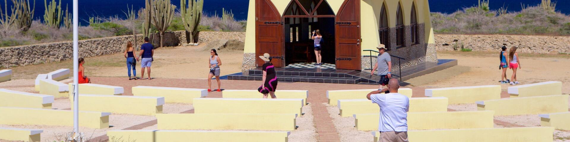 Capilla de Alto Vista mostrando vistas generales de la costa y una iglesia o catedral