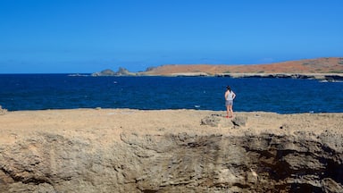 Natural Bridge - Boca Andicuri showing rocky coastline as well as an individual femail