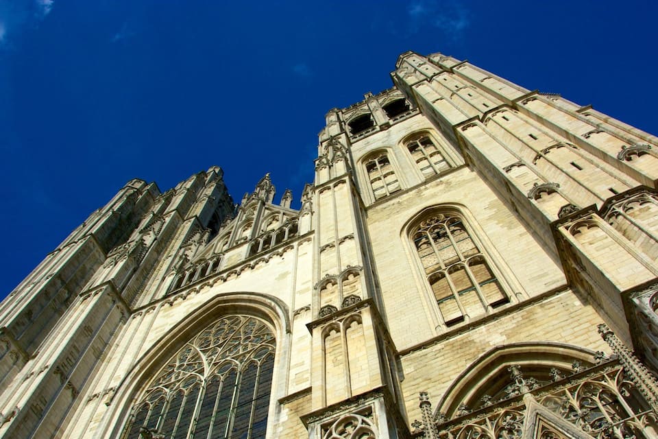 A Gothic cathedral with tall spires and large stained glass windows.