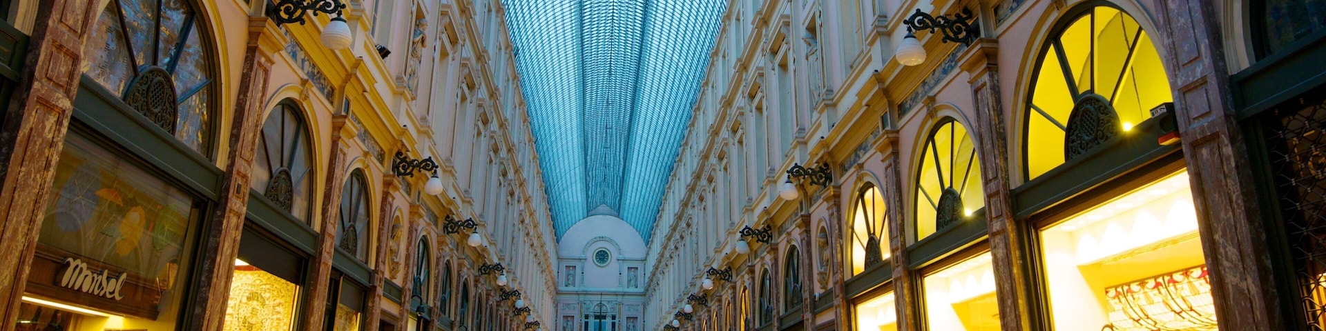 Galeries St. Hubert which includes heritage architecture, shopping and interior views