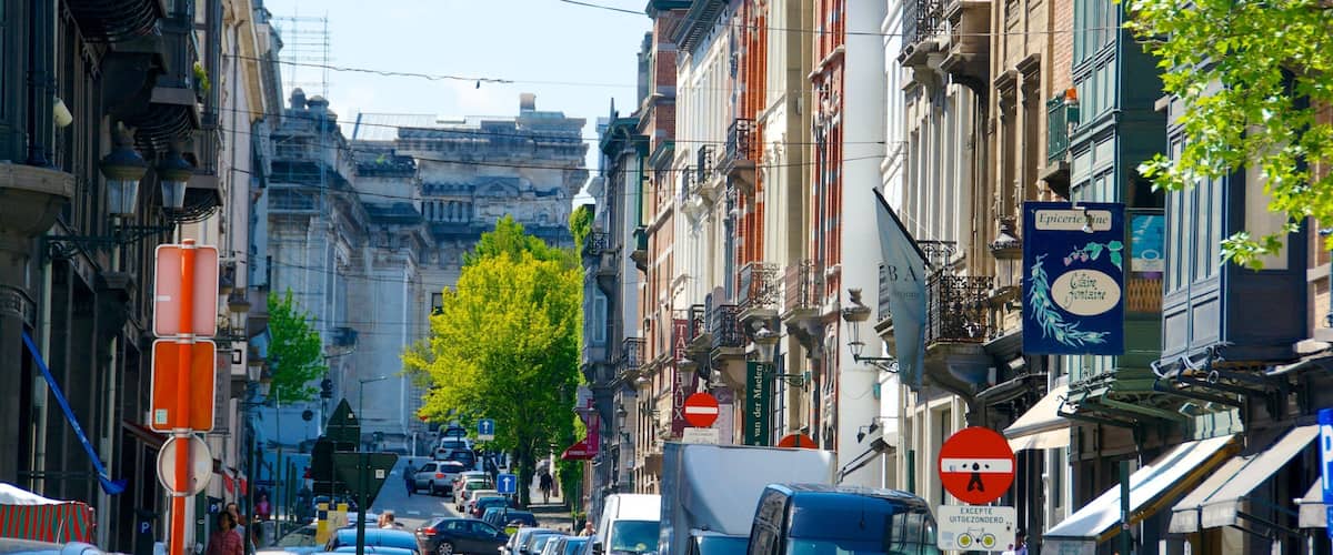 Place du Grand Sablon welches beinhaltet Stadt und Straßenszenen