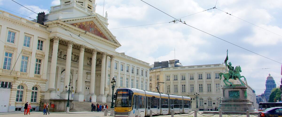 Royal Palace of Brussels featuring chateau or palace, railway items and a city