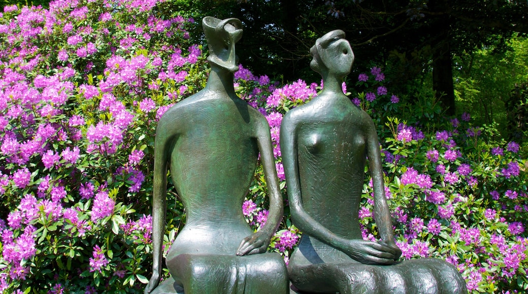 Middelheim Park som inkluderer statue eller skulptur, park og blomster