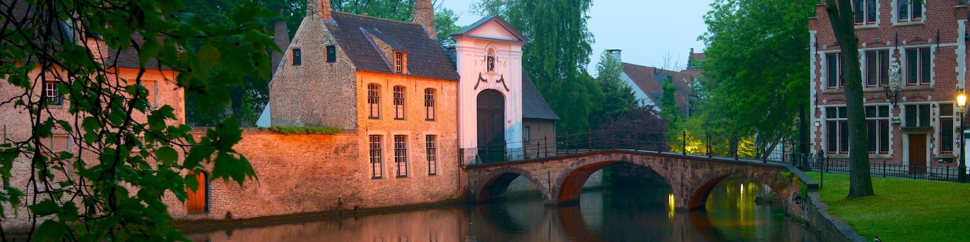 Begijnhof showing a small town or village, a river or creek and a bridge
