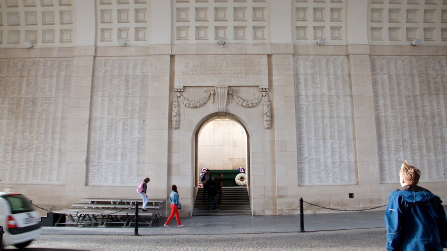 Menin Gate Memorial which includes heritage elements as well as a small group of people