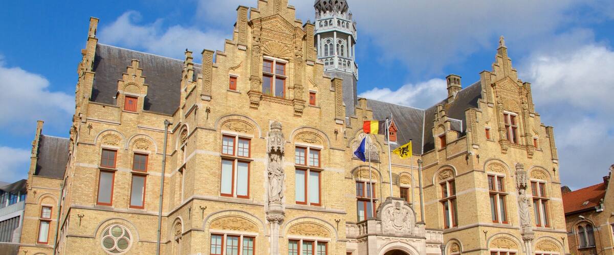 Ypres Market Square showing heritage architecture and heritage elements