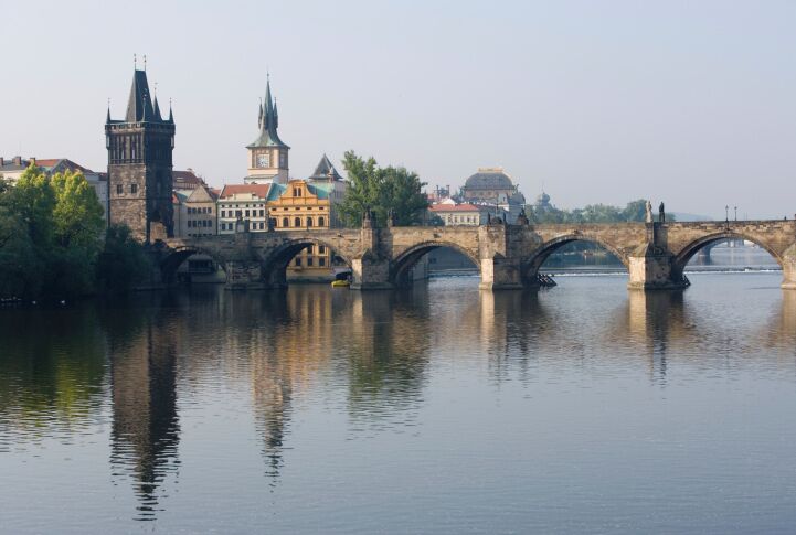 Czech Republic, Prague, Charles Bridge and Old Town Bridge Tower