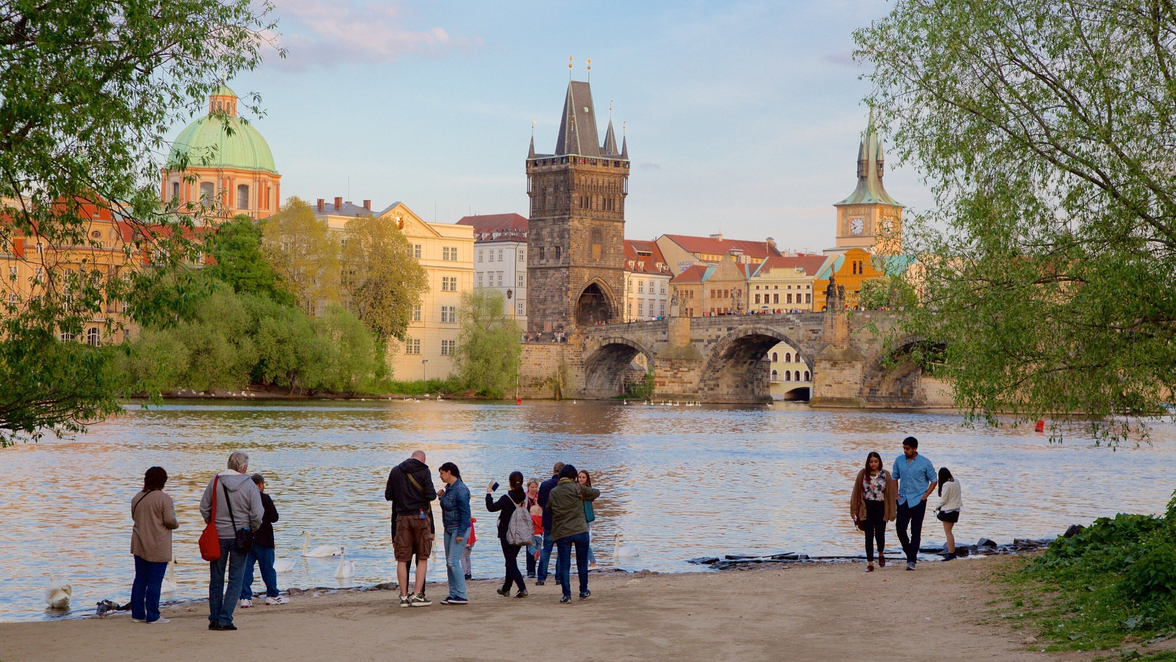 Old Town Bridge Tower featuring a city, a river or creek and a bridge