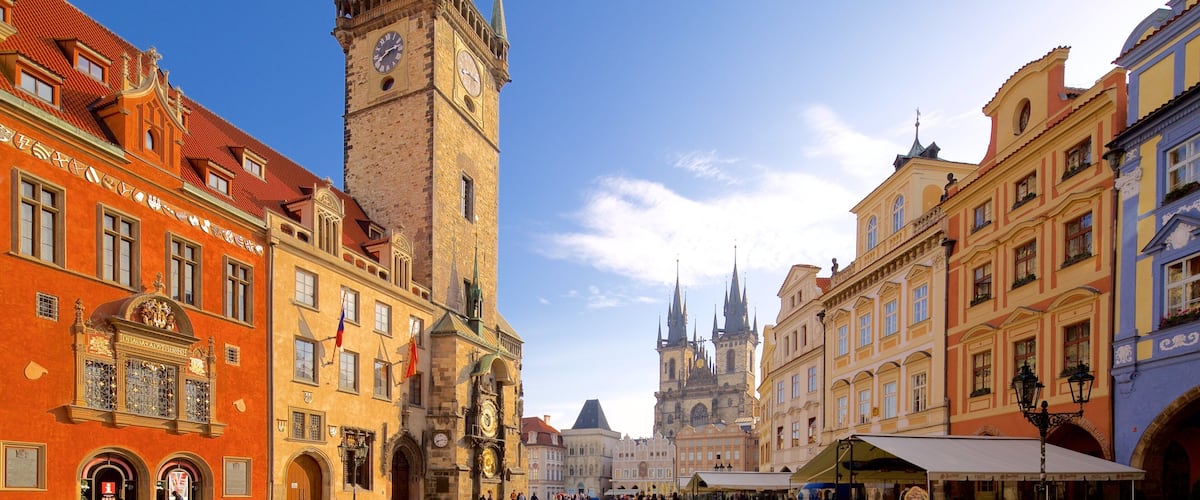Old Town Hall Tower which includes a square or plaza and a city