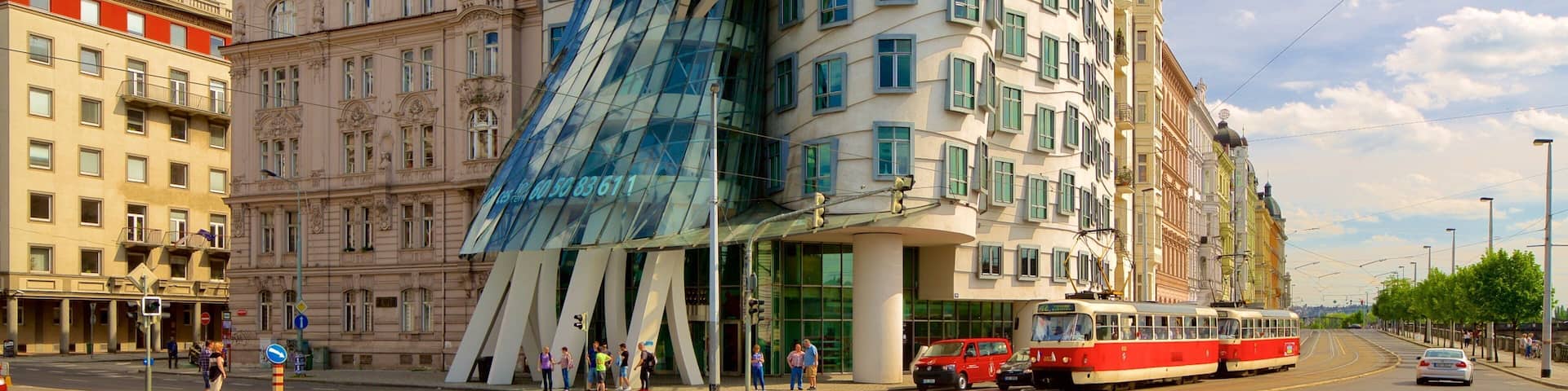 Prague Dancing House which includes a city