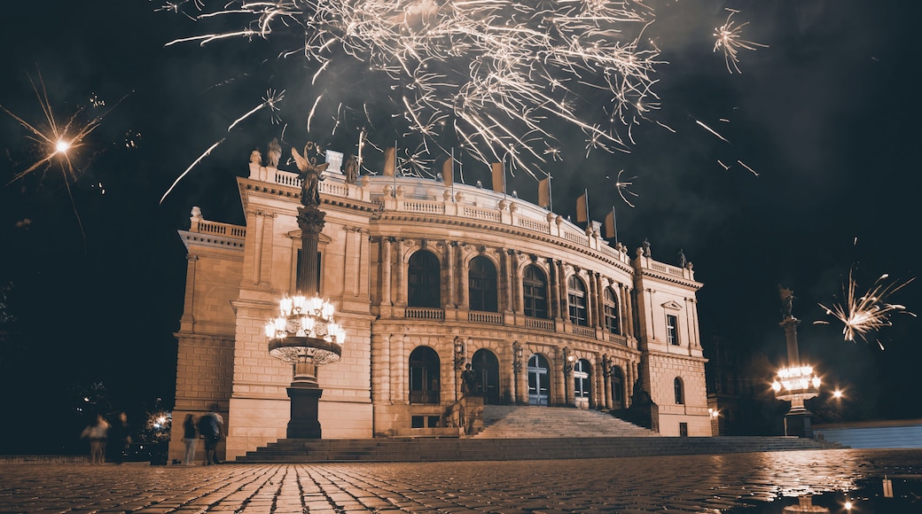 Fireworks over Prague Opera House