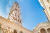 Split, Dalmatia, Croatia, cathedral of Saint Domnius and Diocletian Palace in Split, Dalmatia, Croatia, historic Peristil UNESCO world heritage site