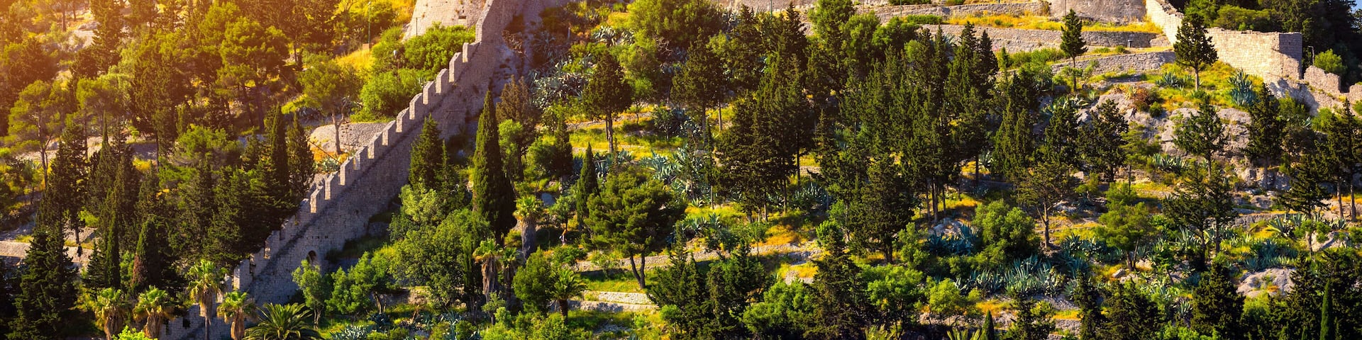 The Fortica fortress (Spanish Fort or Spanjola Fortres) on the Hvar island in Croatia. Ancient fortress on Hvar island over town (citadel), popular touristic attraction of Adriatic coast, Croatia.