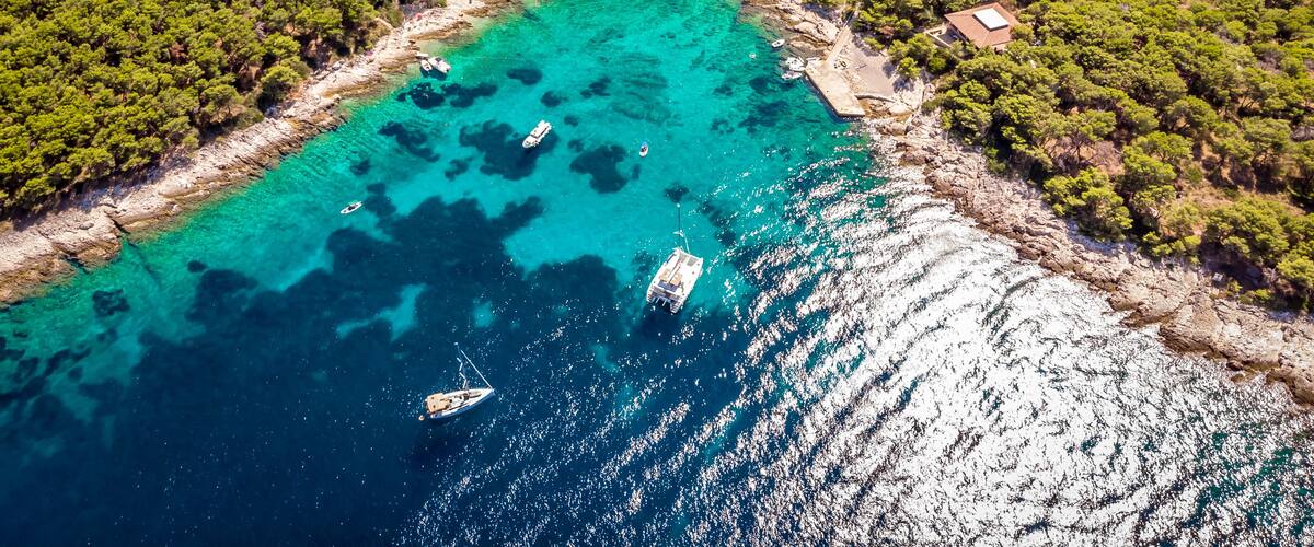 Aerial view of Paklinski Islands in Hvar, Croatia