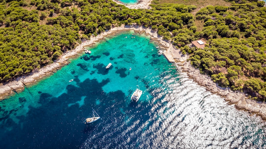 Aerial view of Paklinski Islands in Hvar, Croatia