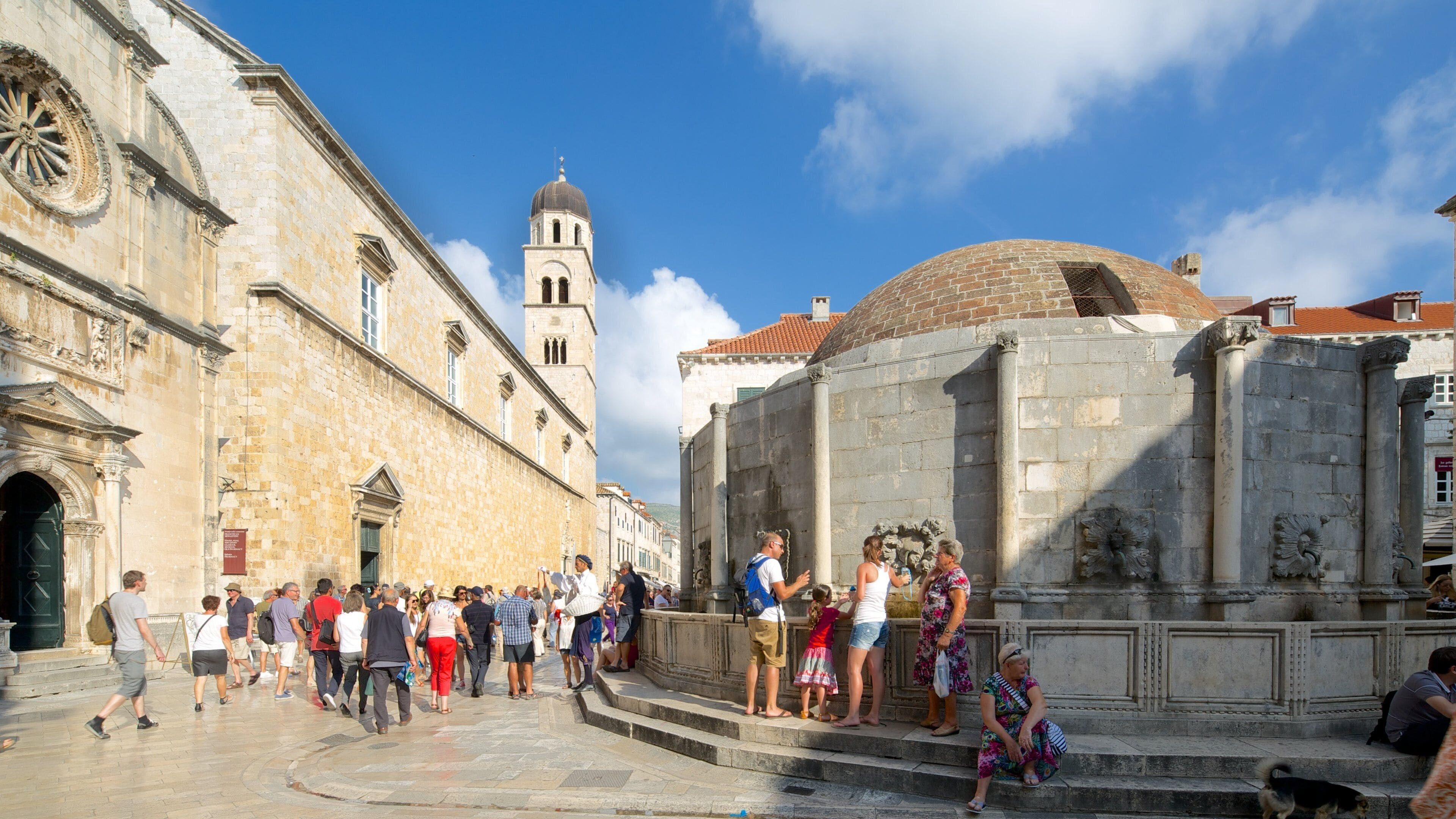 Onofrio\'s Fountain featuring a square or plaza, a fountain and heritage elements
