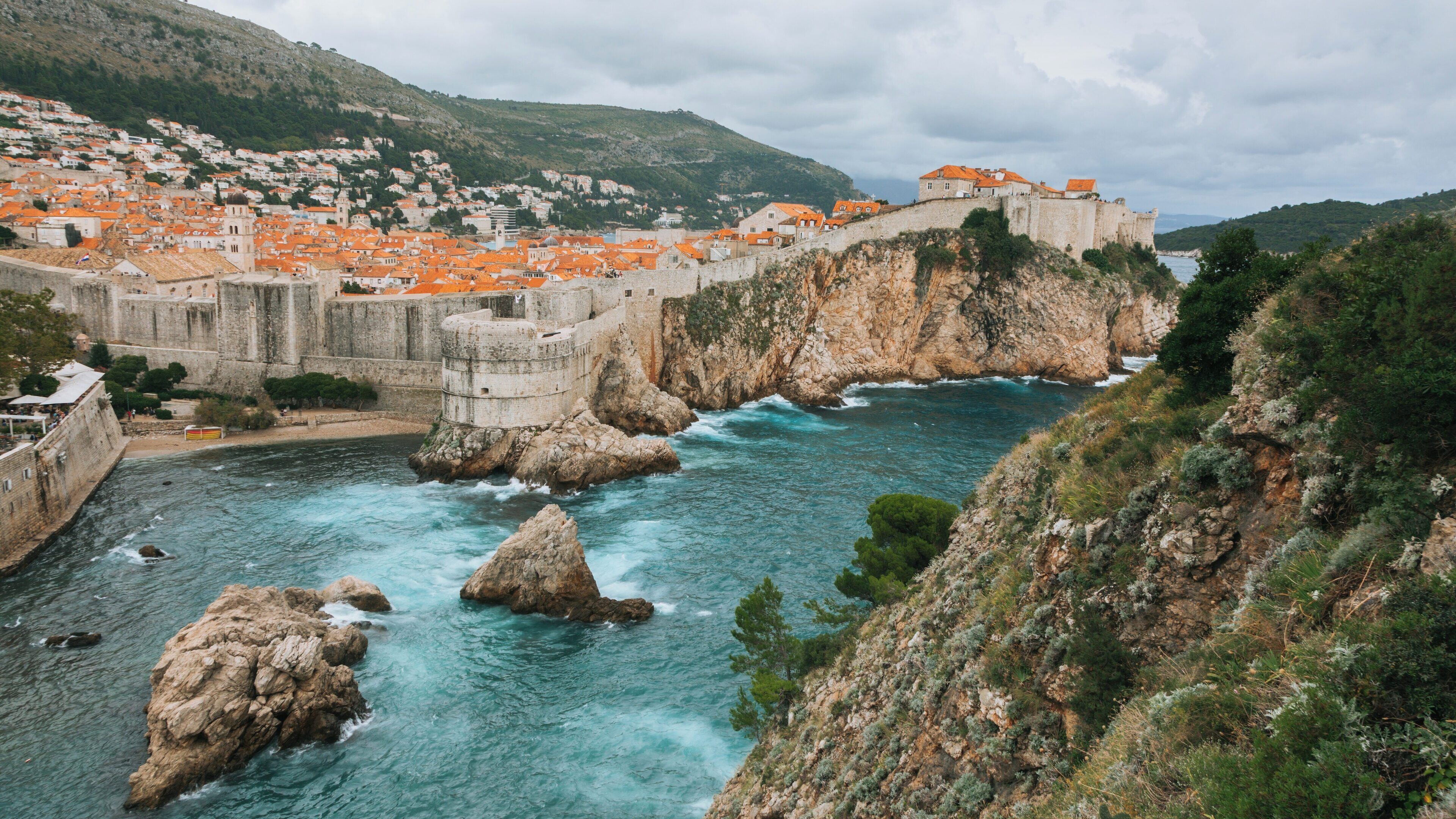 Exploring Lovrijenac Fort overlooking the stunning Adriatic Sea in Dubrovnik, Croatia on a cloudy day