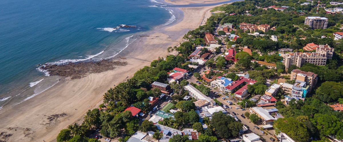 Beautiful aerial view of Tamarindo Beach and Town in Guanacaste Costa Rica