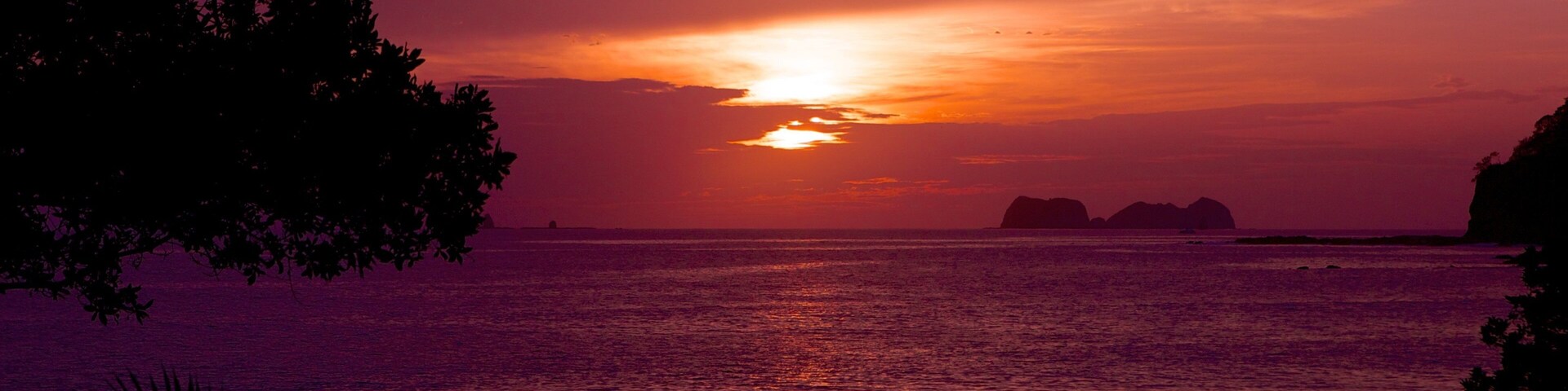 Flamingo Beach showing a sandy beach, landscape views and a sunset