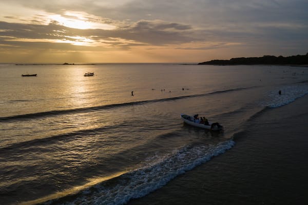 Beautiful aerial view of a sunset in the beach of Tamarindo Costa Rica in Guanacaste