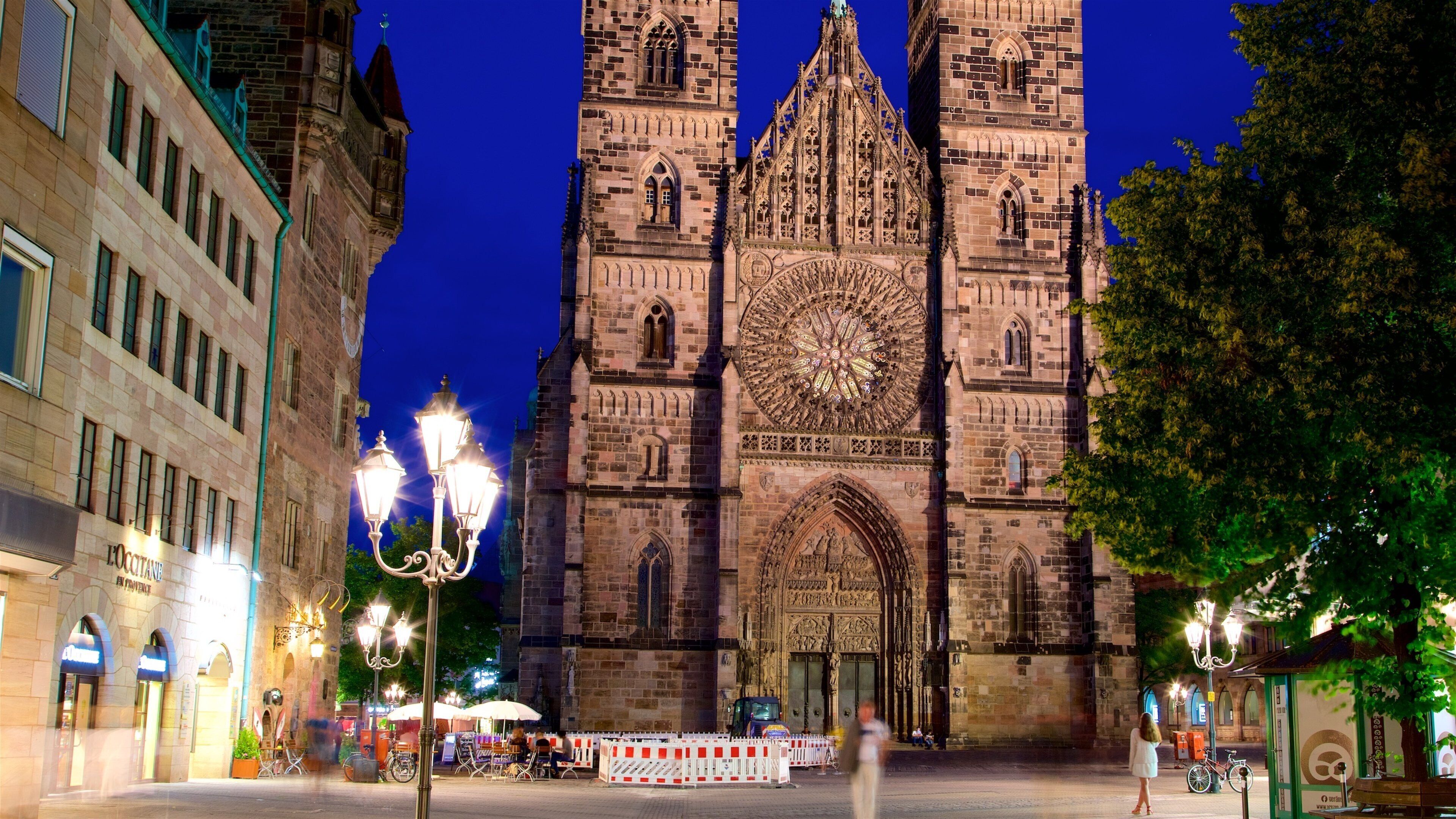 St. Lorenz Church showing night scenes, heritage architecture and a church or cathedral
