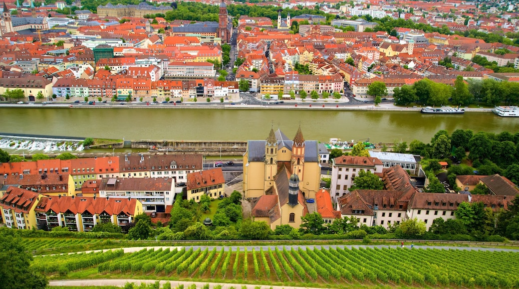 Festung Marienberg das einen Stadt, Farmland und Fluss oder Bach