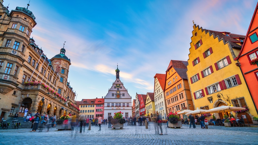 Market square of Rothenburg ob der Tauber. Germany - long exposure